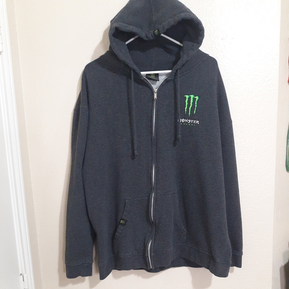 Monster Energy Drink Full Zip Hoodie Sweatshirt Jacket Unisex Gray Size XL